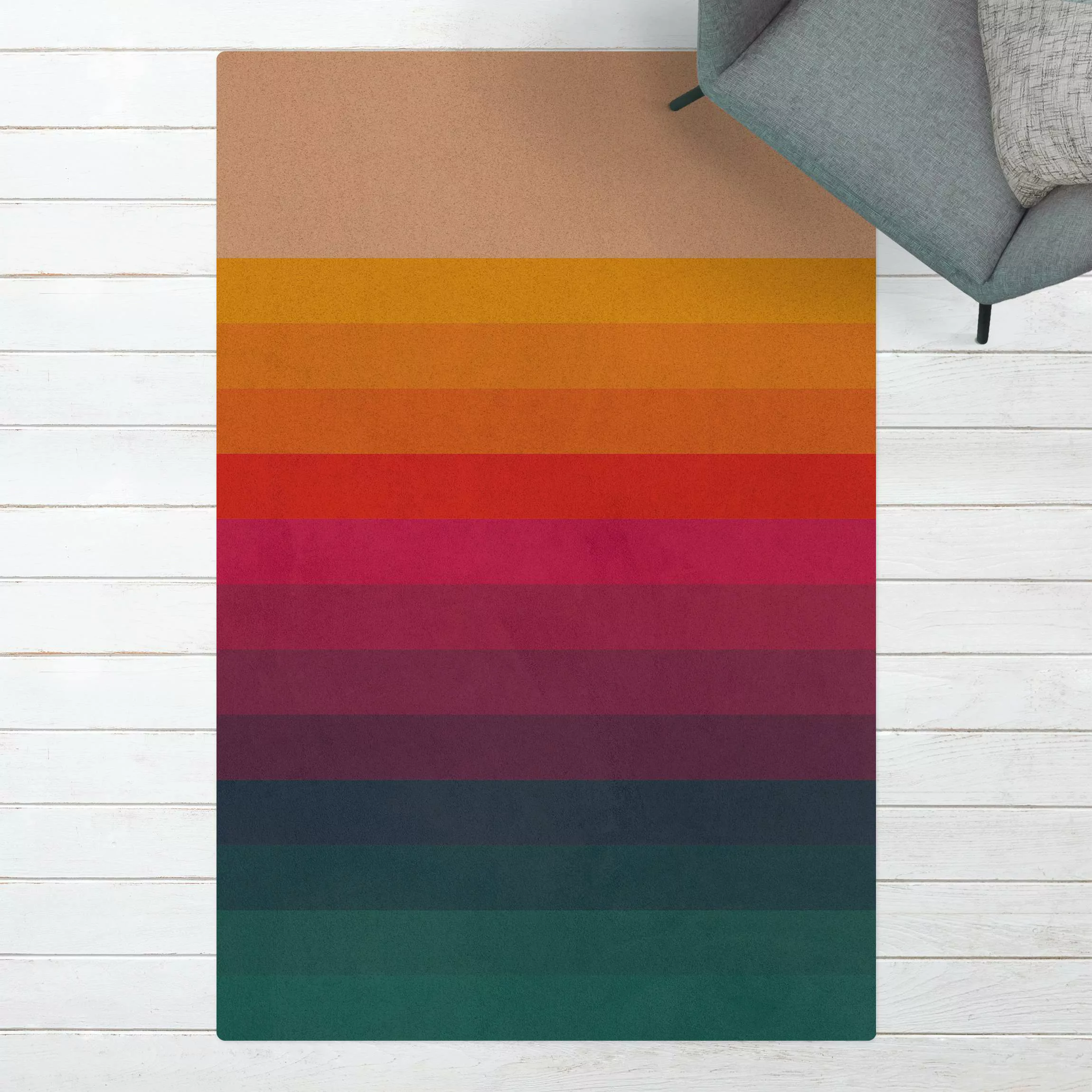 Kork-Teppich Retro Regenbogen Streifen günstig online kaufen
