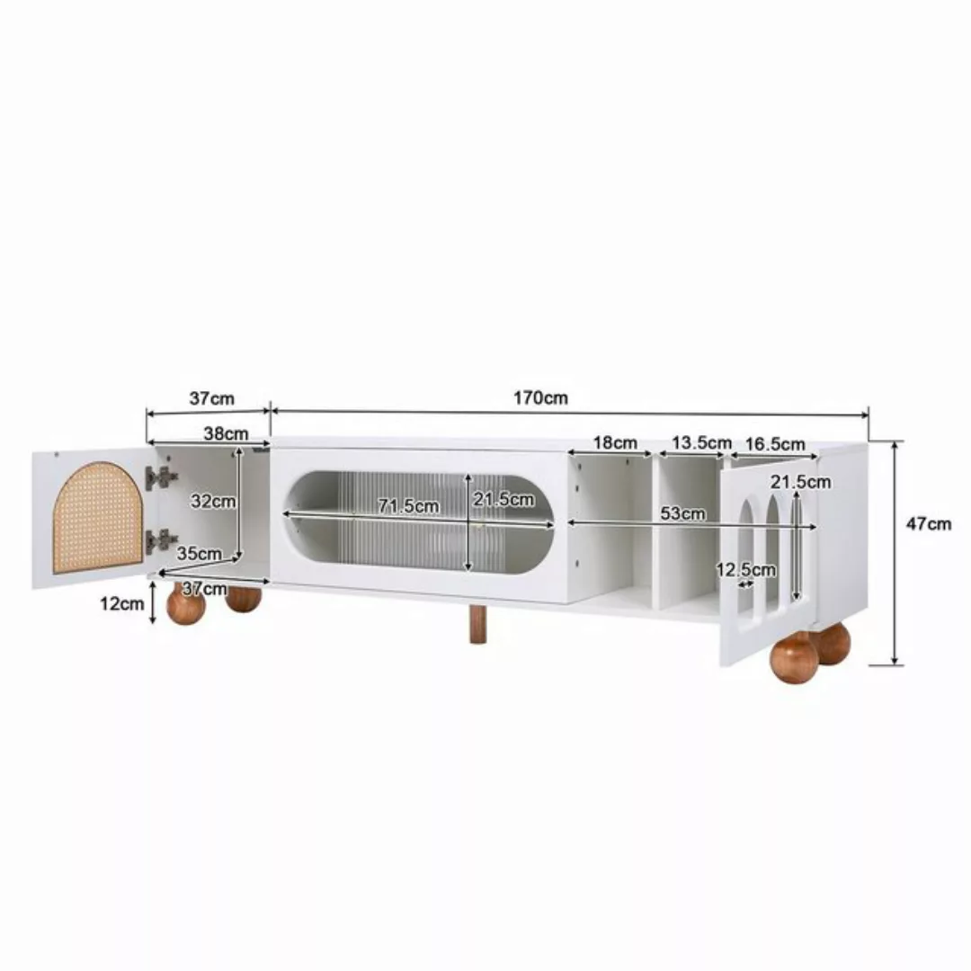 REDOM TV-Schrank Lowboard mit Glasschiebetüren, Fernsehtisch, Stauraum, Rat günstig online kaufen