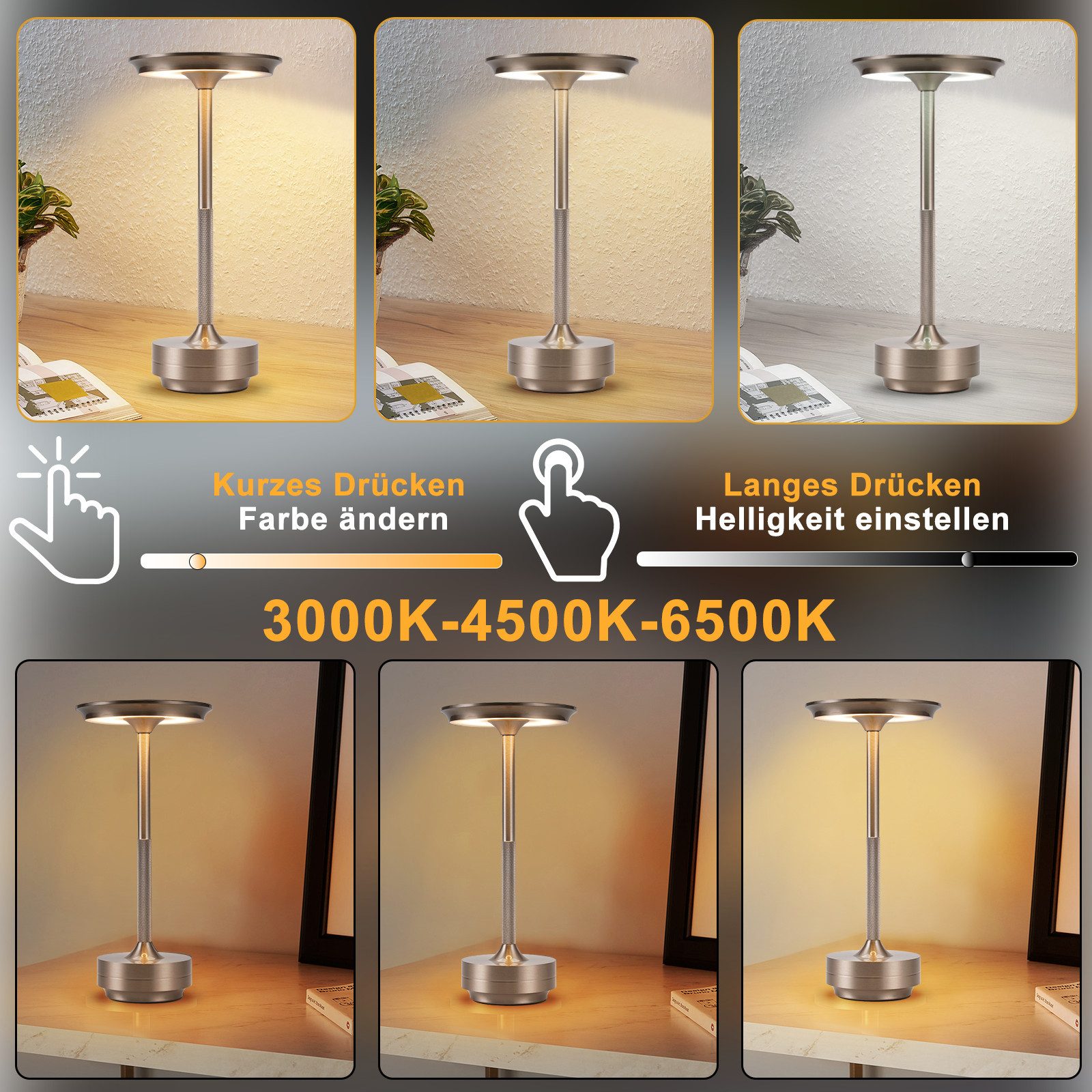 Nettlife LED Tischleuchte Nachttischlampe Kabellos Touch günstig online kaufen