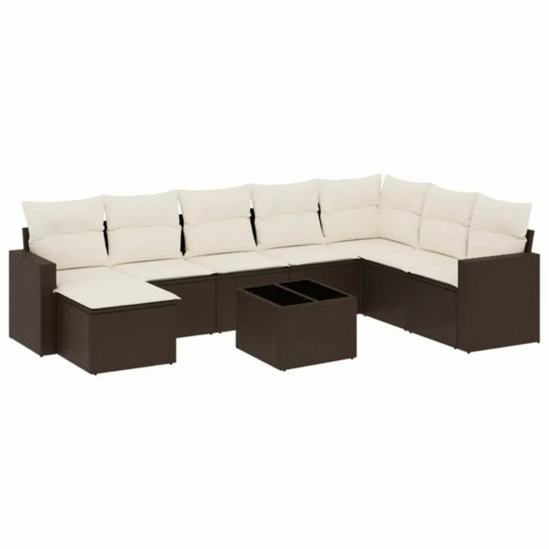 vidaXL Sofaelement 9-tlg. Garten-Sofagarnitur mit Kissen Braun Poly Rattan günstig online kaufen