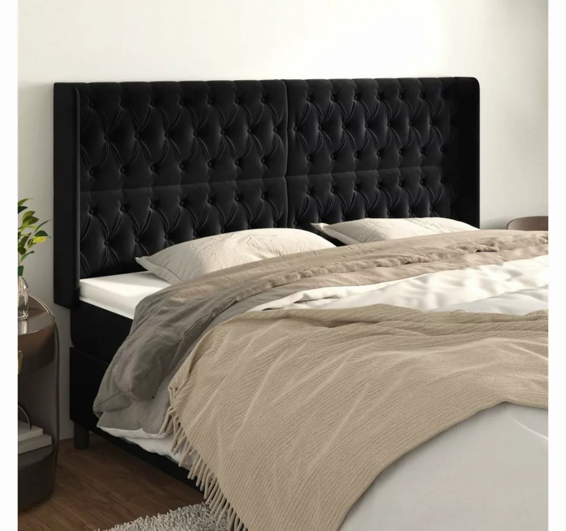 vidaXL Bett, Kopfteil mit Ohren Schwarz 203x16x118/128 cm Samt günstig online kaufen