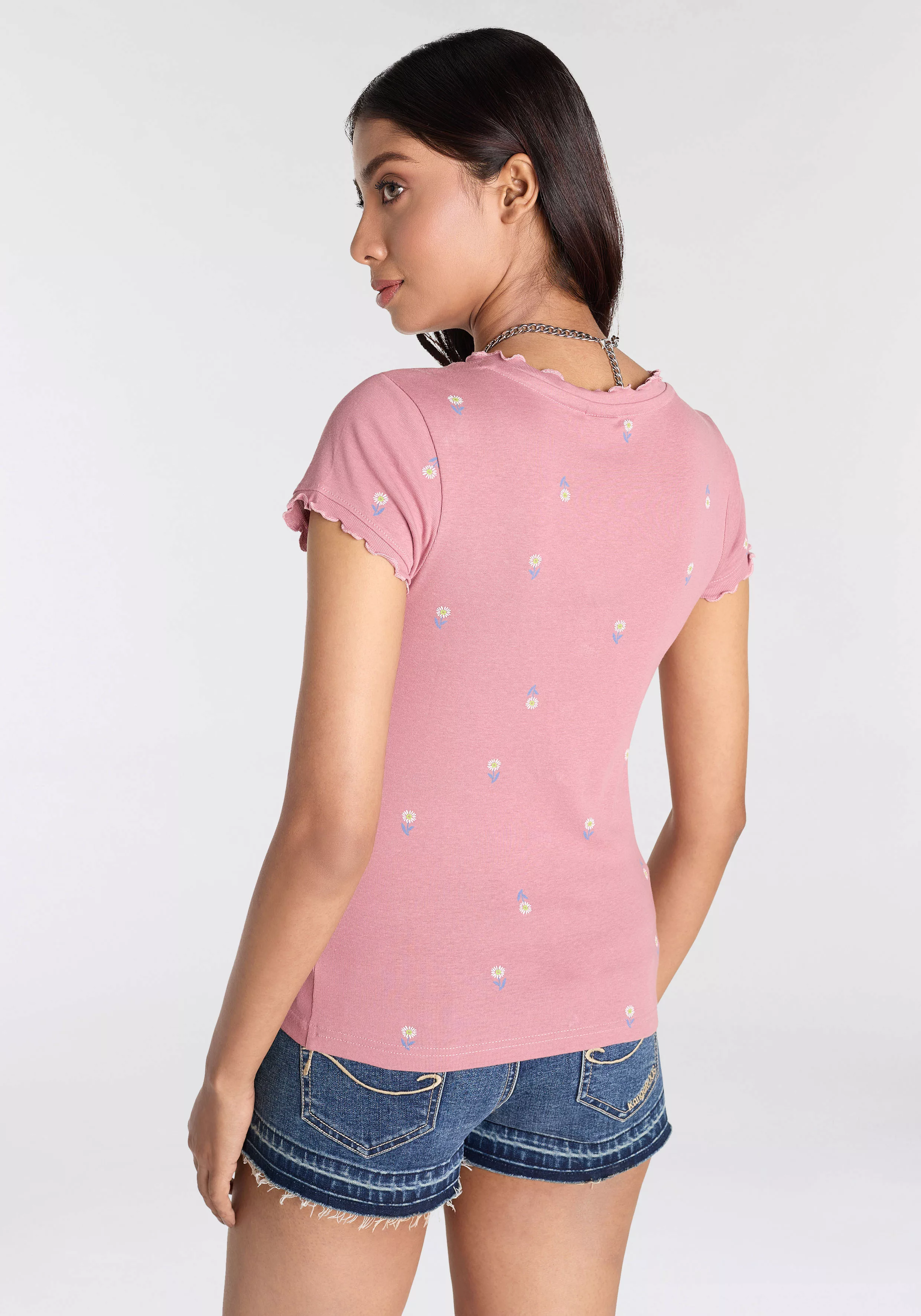 KangaROOS V-Shirt mit Knopfleiste und filigranen Rüschen - NEUE FARBEN günstig online kaufen