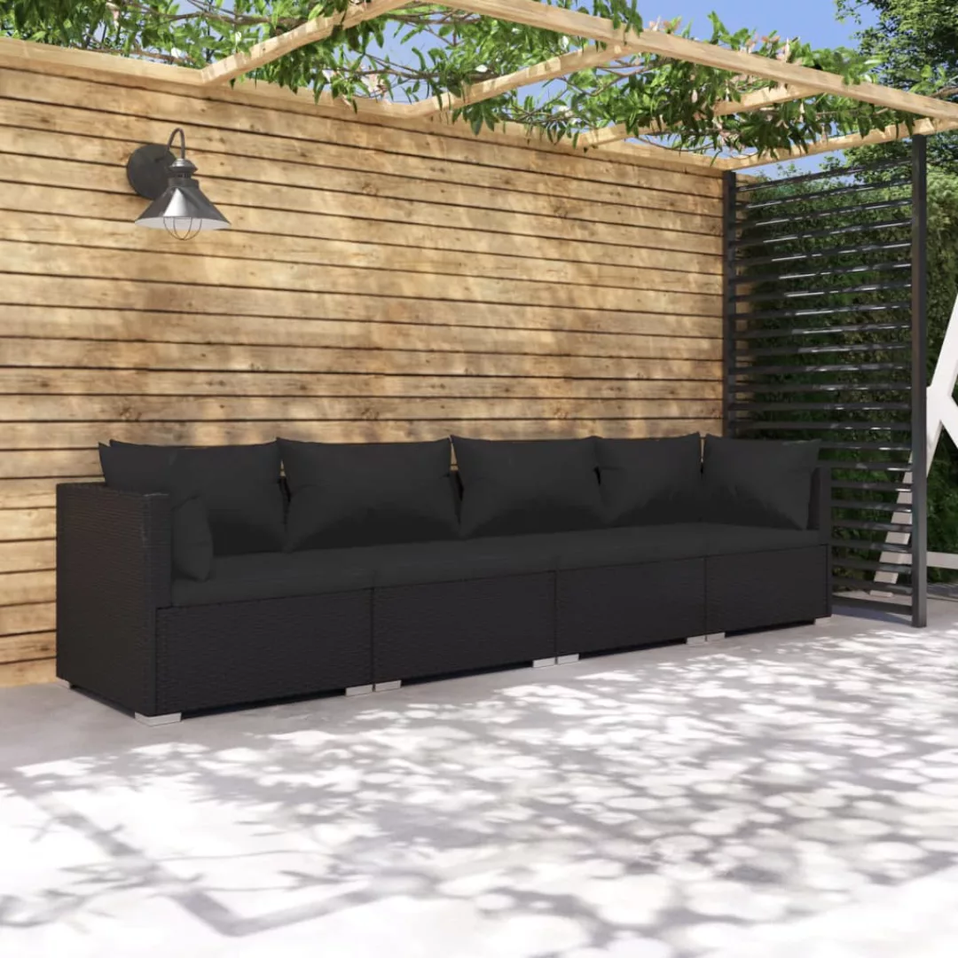 Vidaxl 4-tlg. Garten-lounge-set Mit Kissen Poly Rattan Schwarz günstig online kaufen