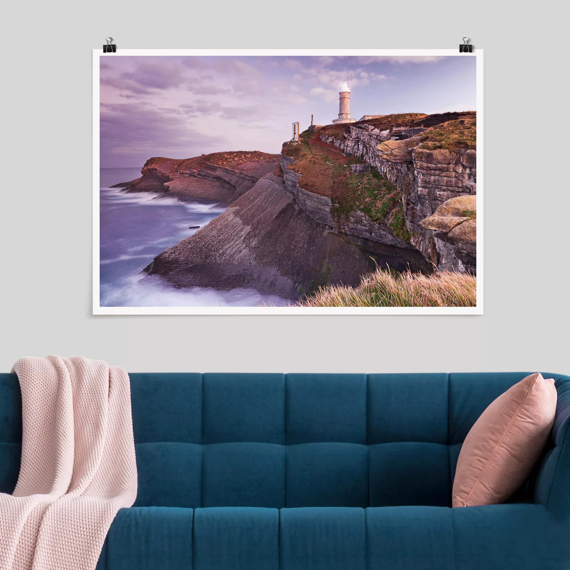 Poster Strand - Querformat Steilküste und Leuchtturm günstig online kaufen