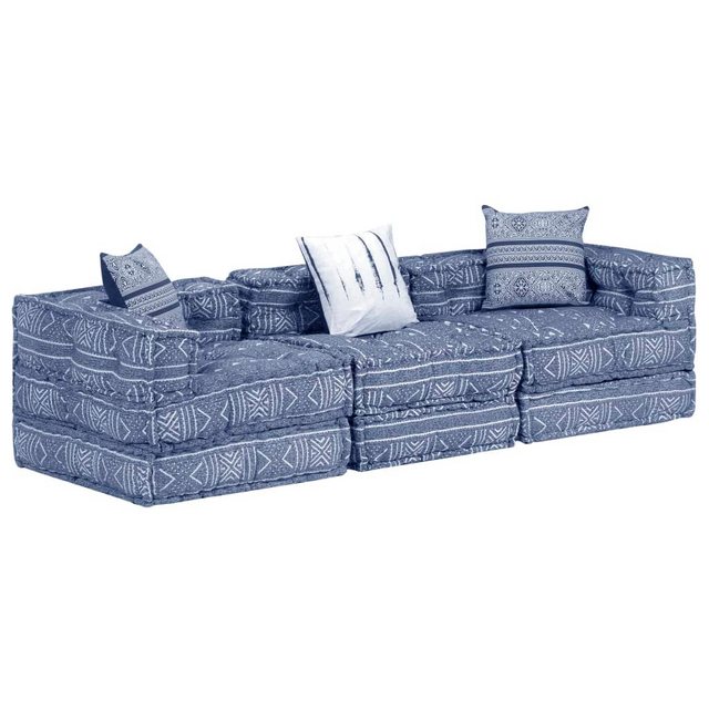 vidaXL Sofa 3-Sitzer Modularer Pouf Indigo Stoff günstig online kaufen