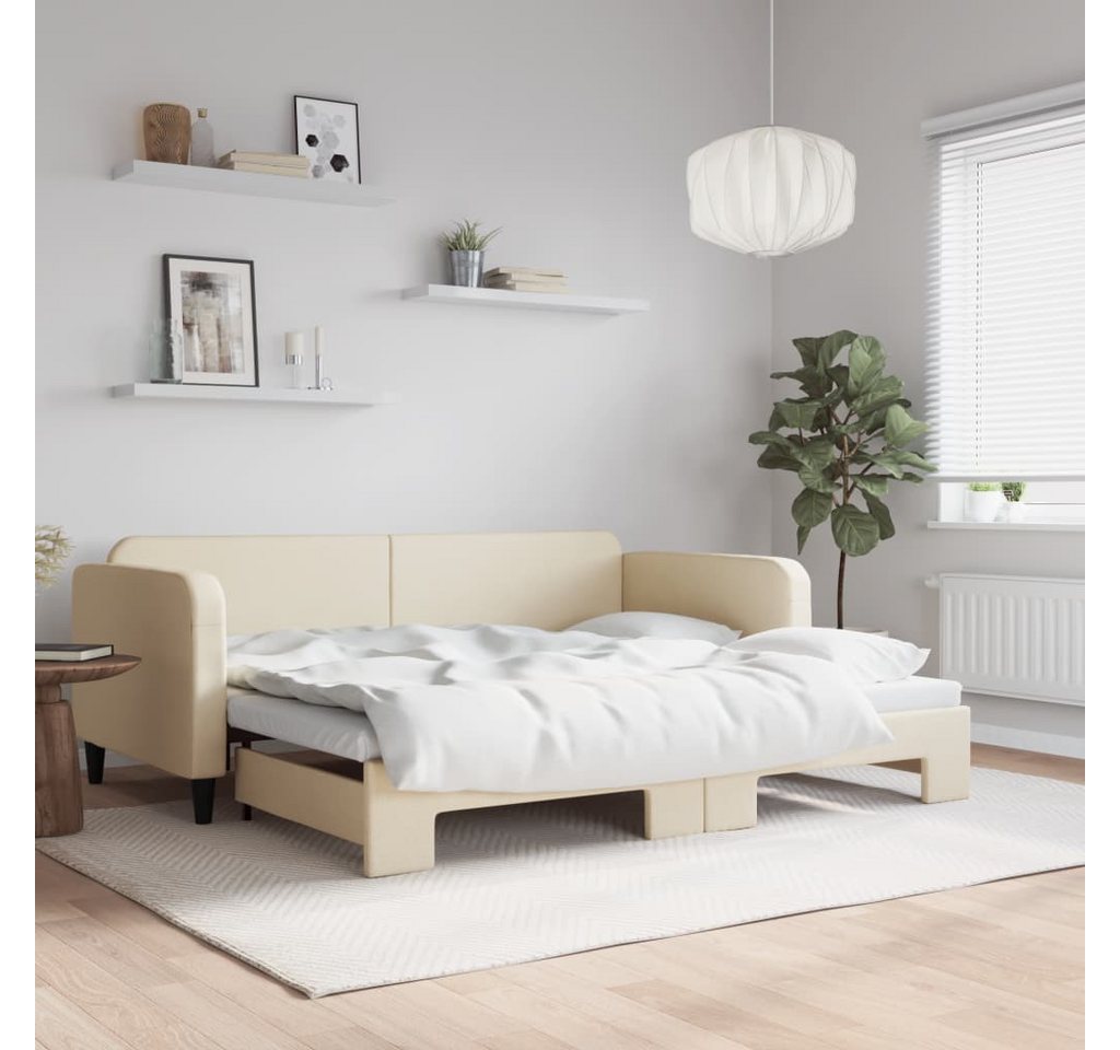 vidaXL Gästebett Gästebett Tagesbett Ausziehbar Creme 90x200 cm Stoff Bett günstig online kaufen