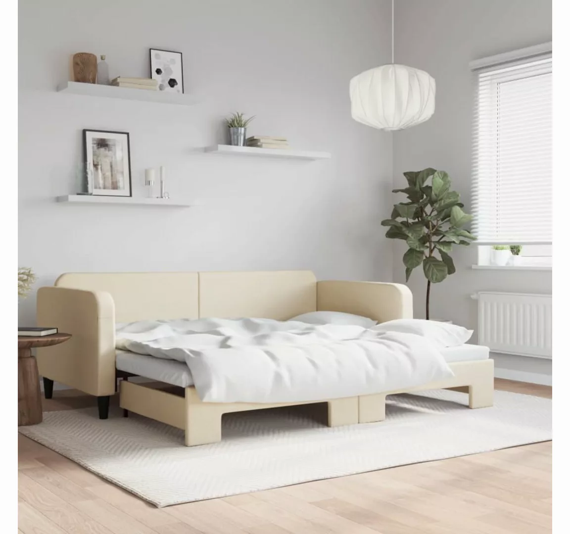 vidaXL Gästebett Gästebett Tagesbett Ausziehbar Creme 90x200 cm Stoff Bett günstig online kaufen