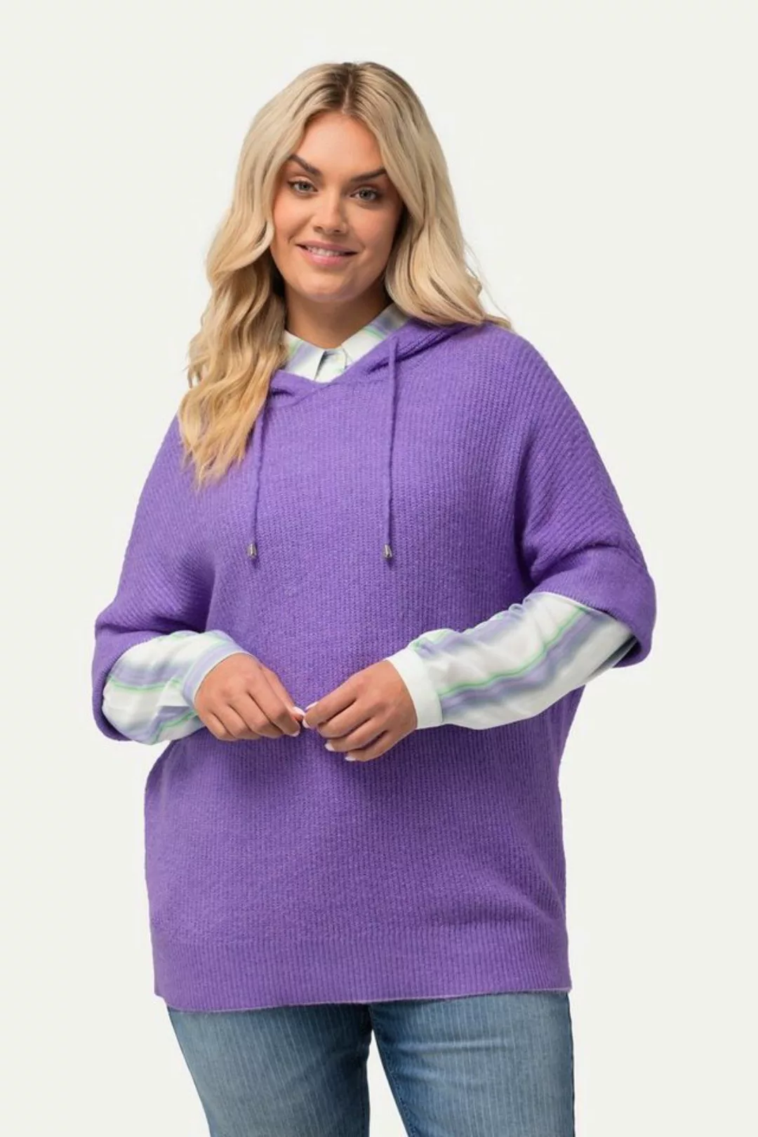 Ulla Popken Pullunder Pullover Kapuze Oversized Halbarm Fancystrick günstig online kaufen