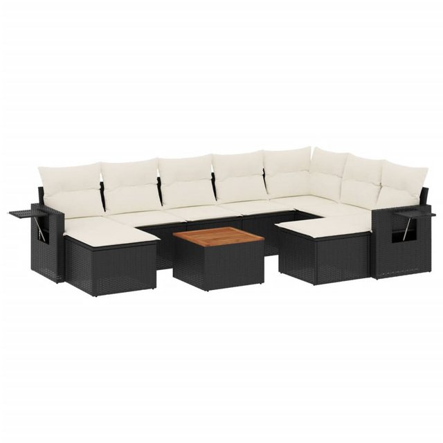 vidaXL Sofaelement 10-tlg. Garten-Sofagarnitur mit Kissen Schwarz Poly Ratt günstig online kaufen