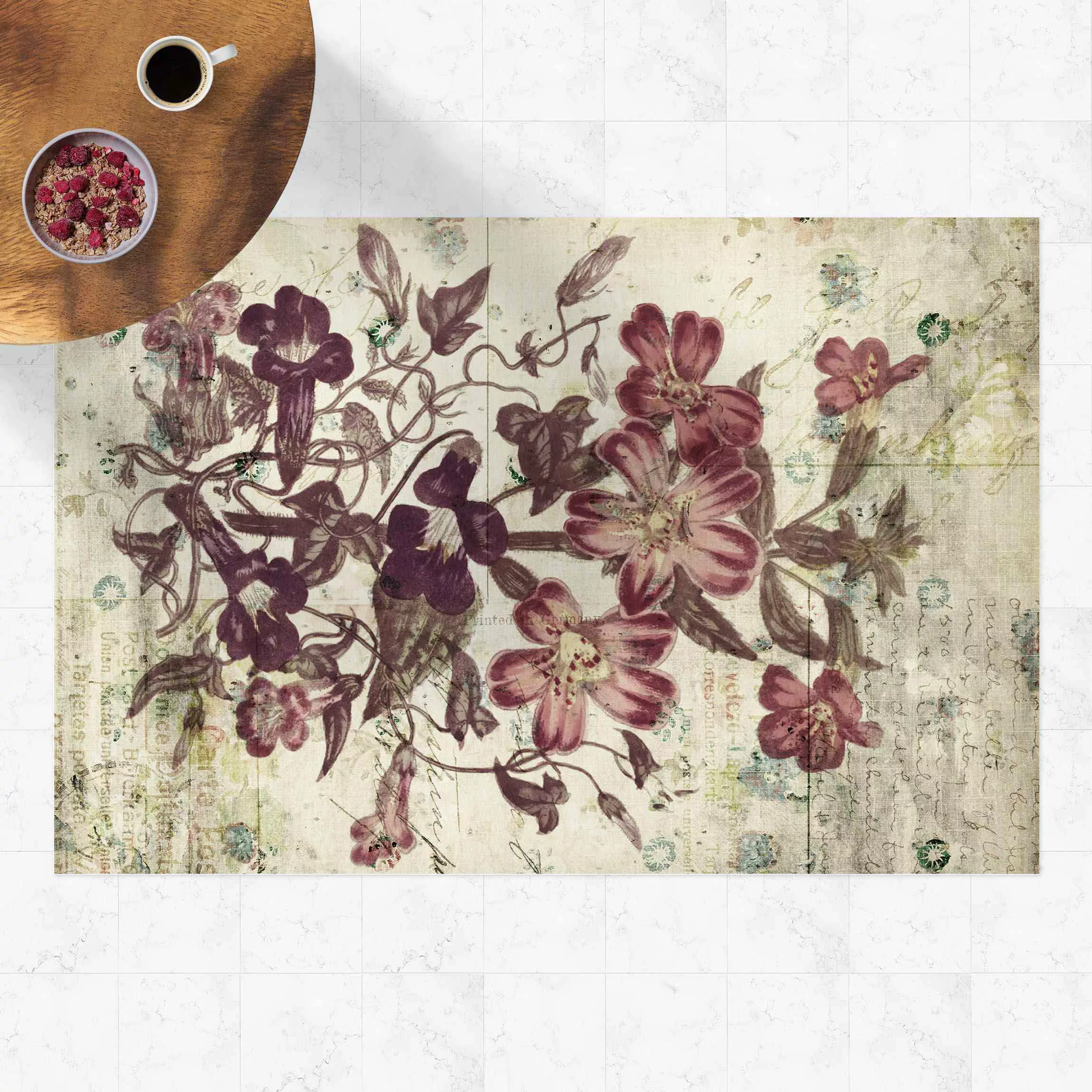 Vinyl-Teppich Vintage Pflanzenzeichnung günstig online kaufen