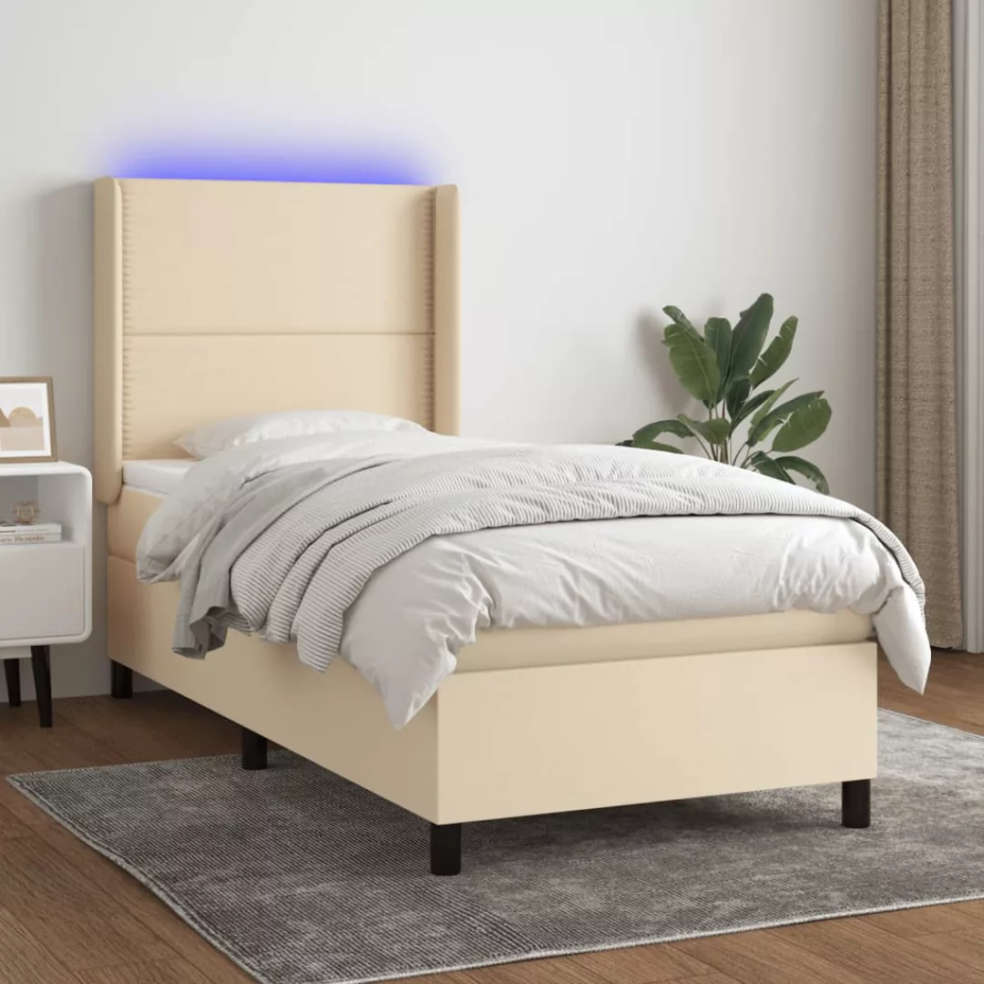 vidaXL Boxspringbett Boxspringbett mit Matratze LED Creme 100x200 cm Stoff günstig online kaufen