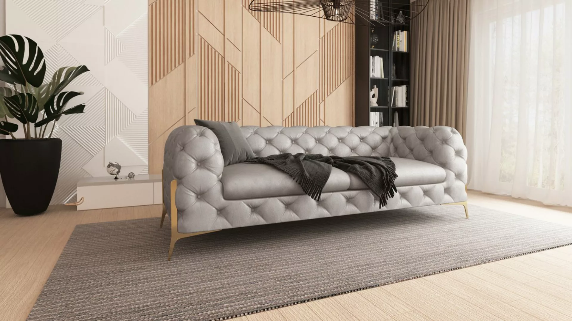 S-Style Möbel Chesterfield-Sofa 3-Sitzer Jersey mit Goldene Metall Füßen, 3 günstig online kaufen