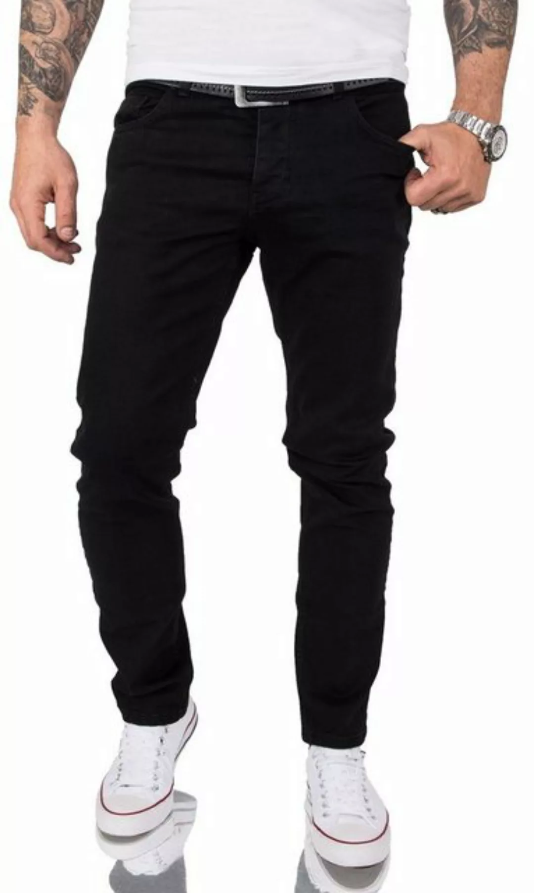 Gelverie Slim-fit-Jeans Herren Jeans Stonewashed Schwarz G-103 günstig online kaufen