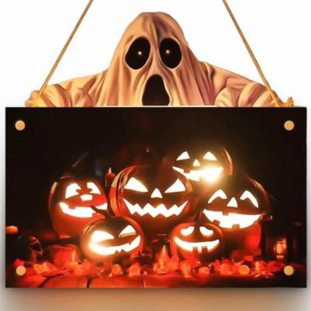 Vicabo Halloween Holzschild mit LED Beleuchtung Türschild Dekoschild Hänged günstig online kaufen