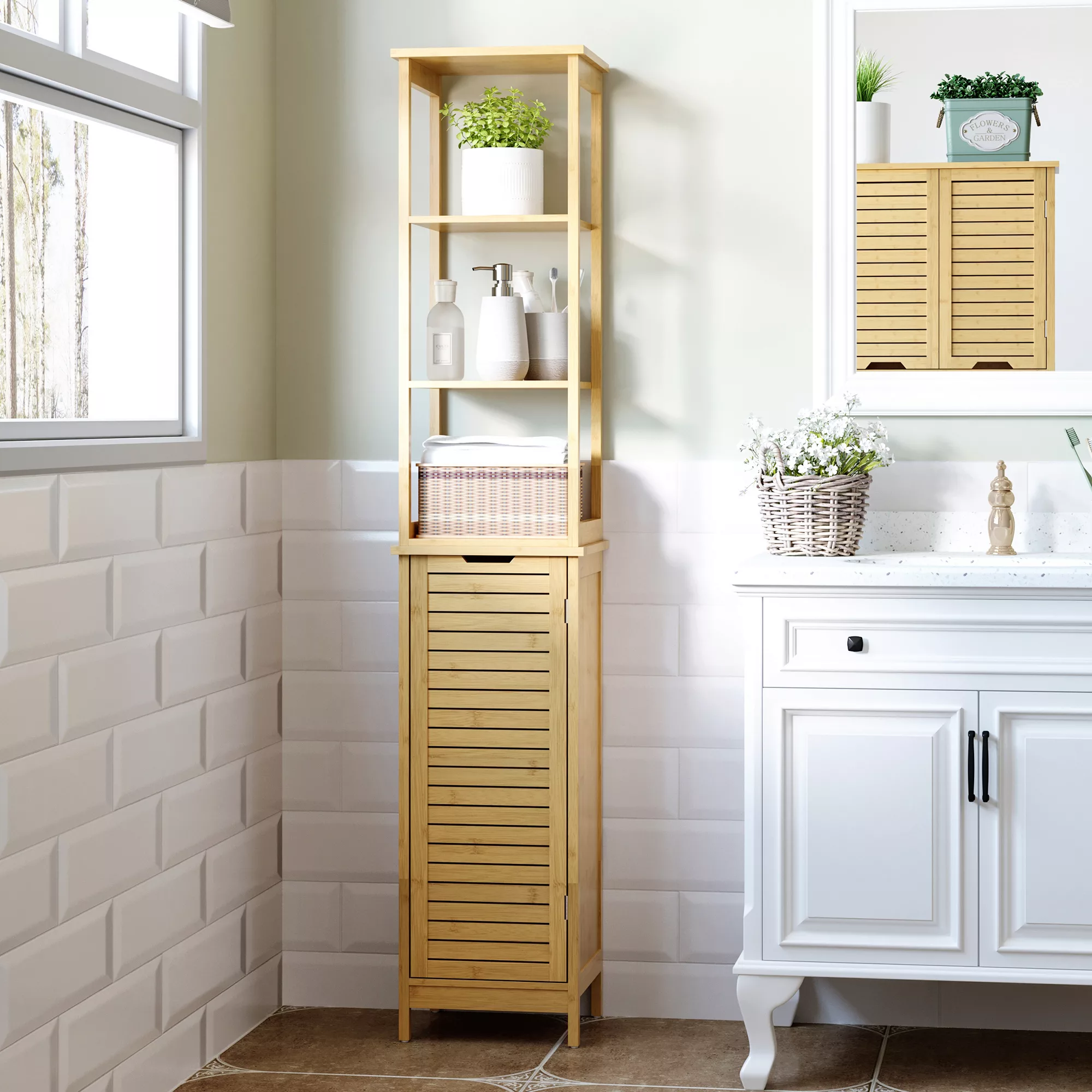 kleankin Badezimmerschrank Badschrank mit 3 offenen Fächer und 1 Schrank, B günstig online kaufen