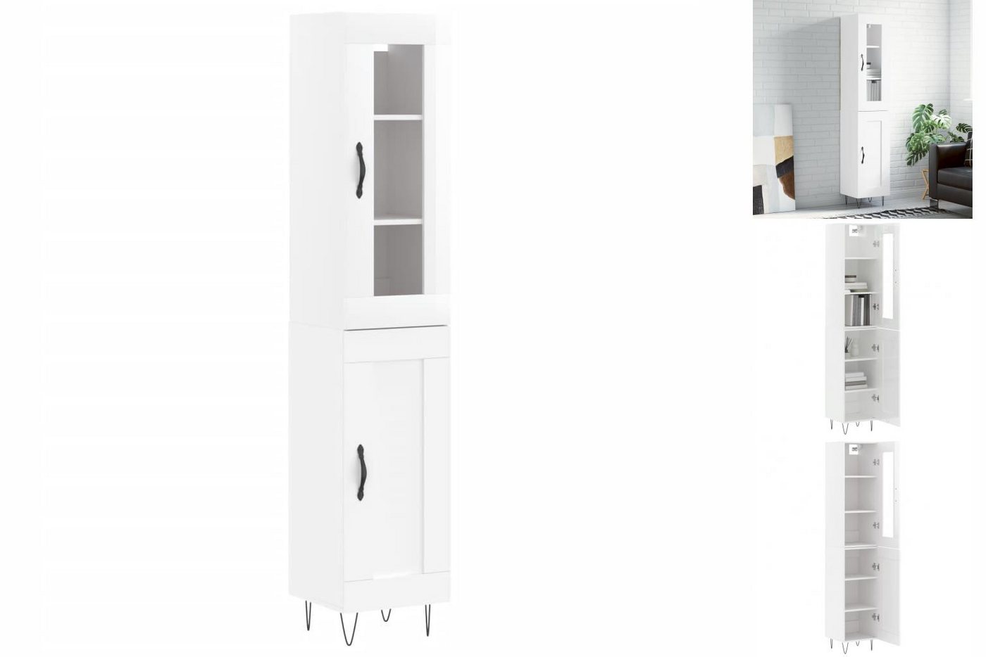 vidaXL Vitrine Highboard Hochglanz-Weiß 34,5x34x180 cm Spanplatte Glas Vitr günstig online kaufen