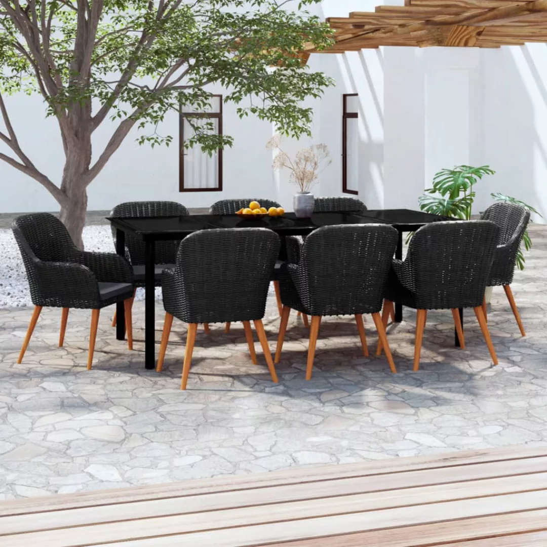 Vidaxl 9-tlg. Garten-essgruppe Mit Auflagen Schwarz günstig online kaufen