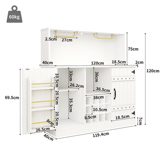 Flieks Küchenbuffet (1-St., 120x40x120 cm) Hochschrank mit Weinregal Küchen günstig online kaufen