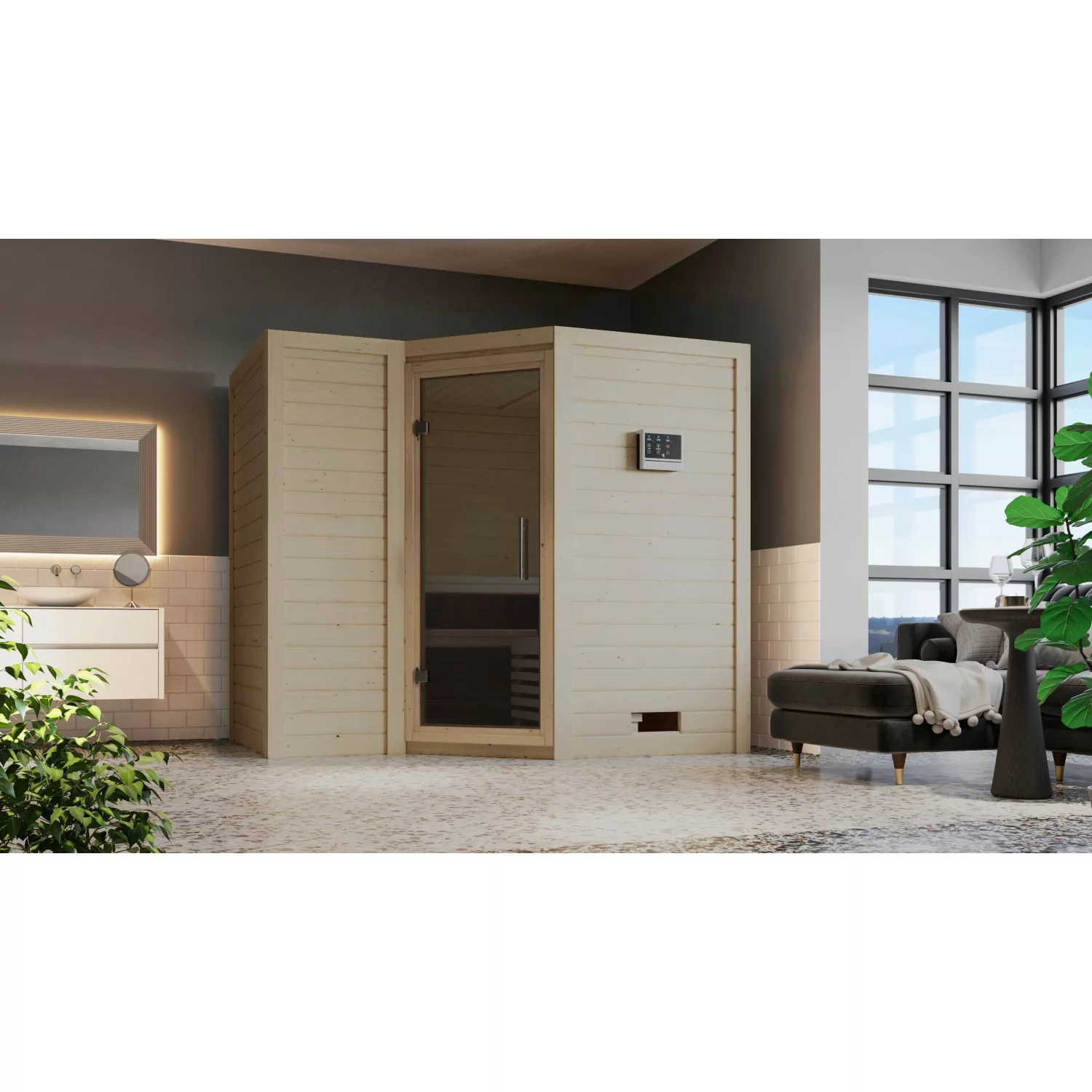 Karibu Sauna Steena 2 mit Bio-Ofen externe Stg.Graph Natur günstig online kaufen