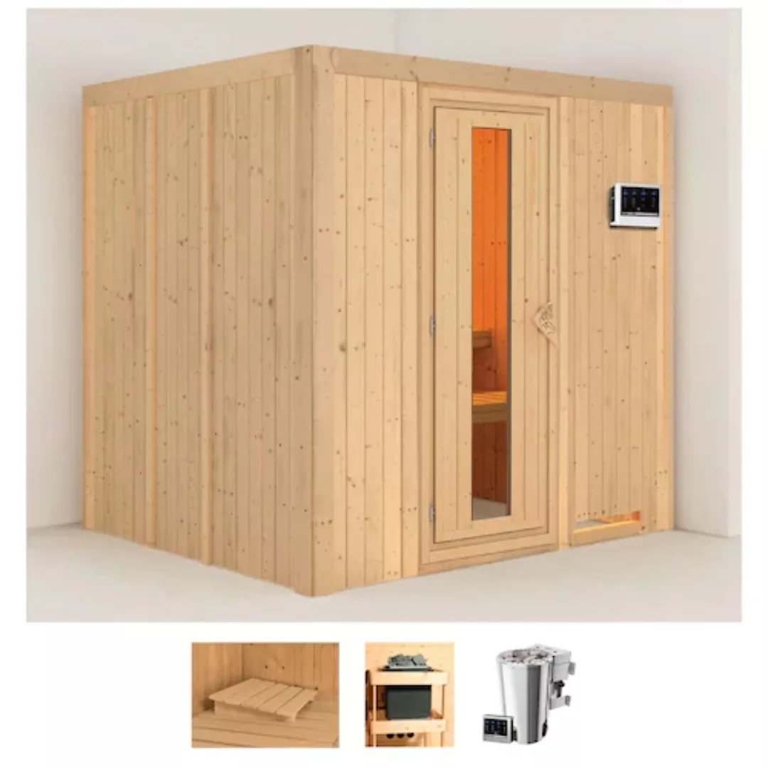 Karibu Sauna »Dima«, (Set), 3,6-kW-Bio-Plug & Play Ofen mit externer Steuer günstig online kaufen