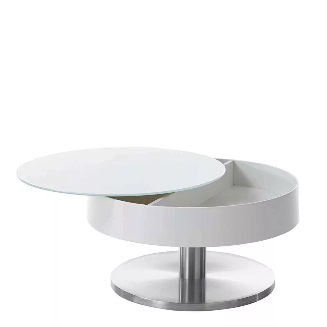 Sofa Tisch mit Staufach in Weiß & Silber Retrostil günstig online kaufen