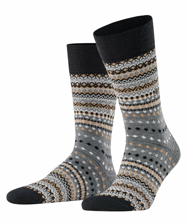 Burlington Ancient Fair Isle Herren Socken, 40-46, Schwarz, AnderesMuster, günstig online kaufen