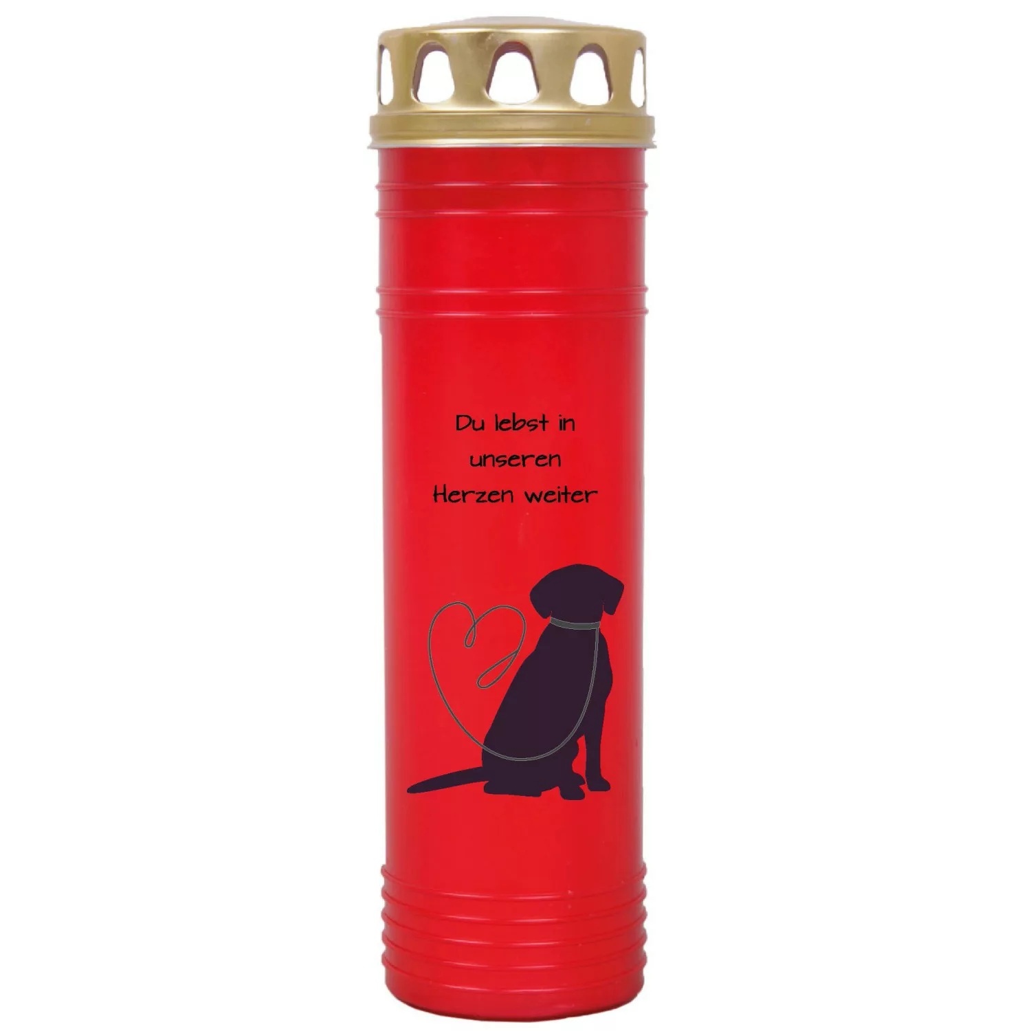 HS Candle Grabkerze Rot 170h Deckel Gold Labrador 1 günstig online kaufen