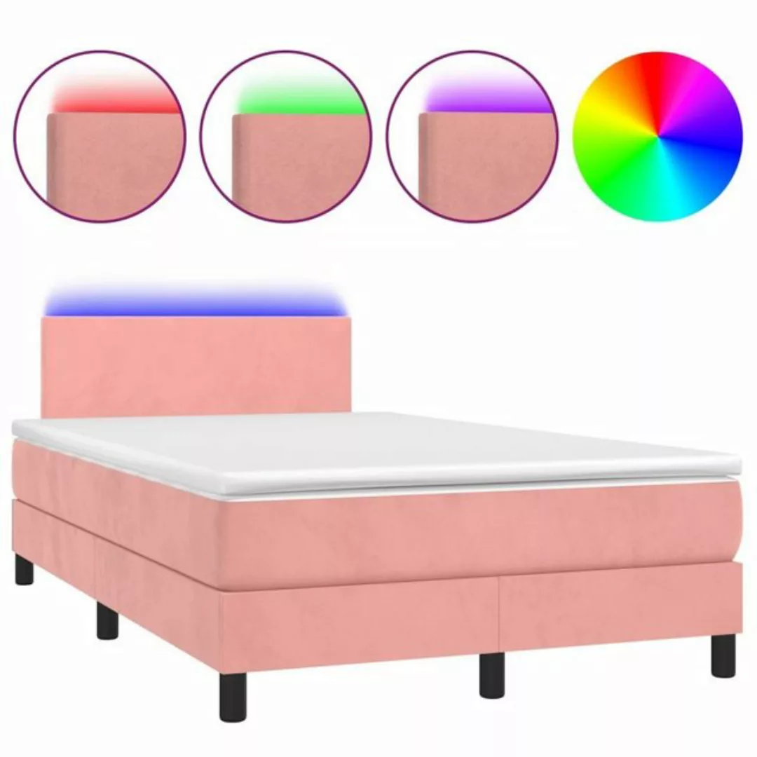 vidaXL Bettgestell Boxspringbett mit Matratze LED Rosa 120x200 cm Samt Bett günstig online kaufen