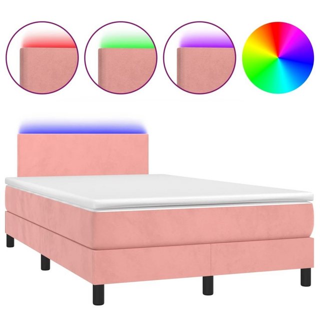 vidaXL Boxspringbett Boxspringbett mit Matratze LED Rosa 120x200 cm Samt Be günstig online kaufen