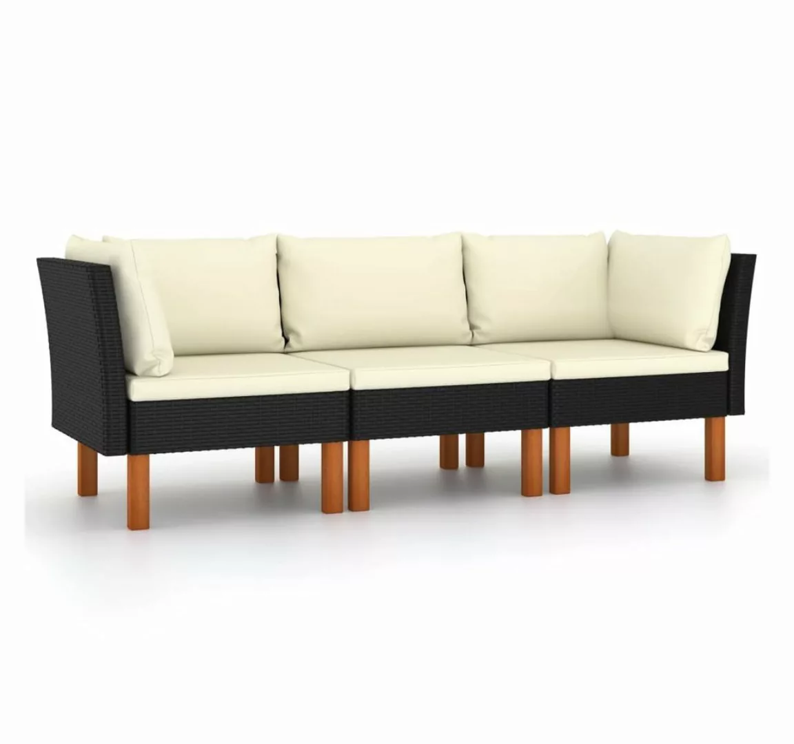 furnicato Loungesofa 3-Sitzer-Gartensofa mit Kissen Schwarz Poly Rattan, 1 günstig online kaufen