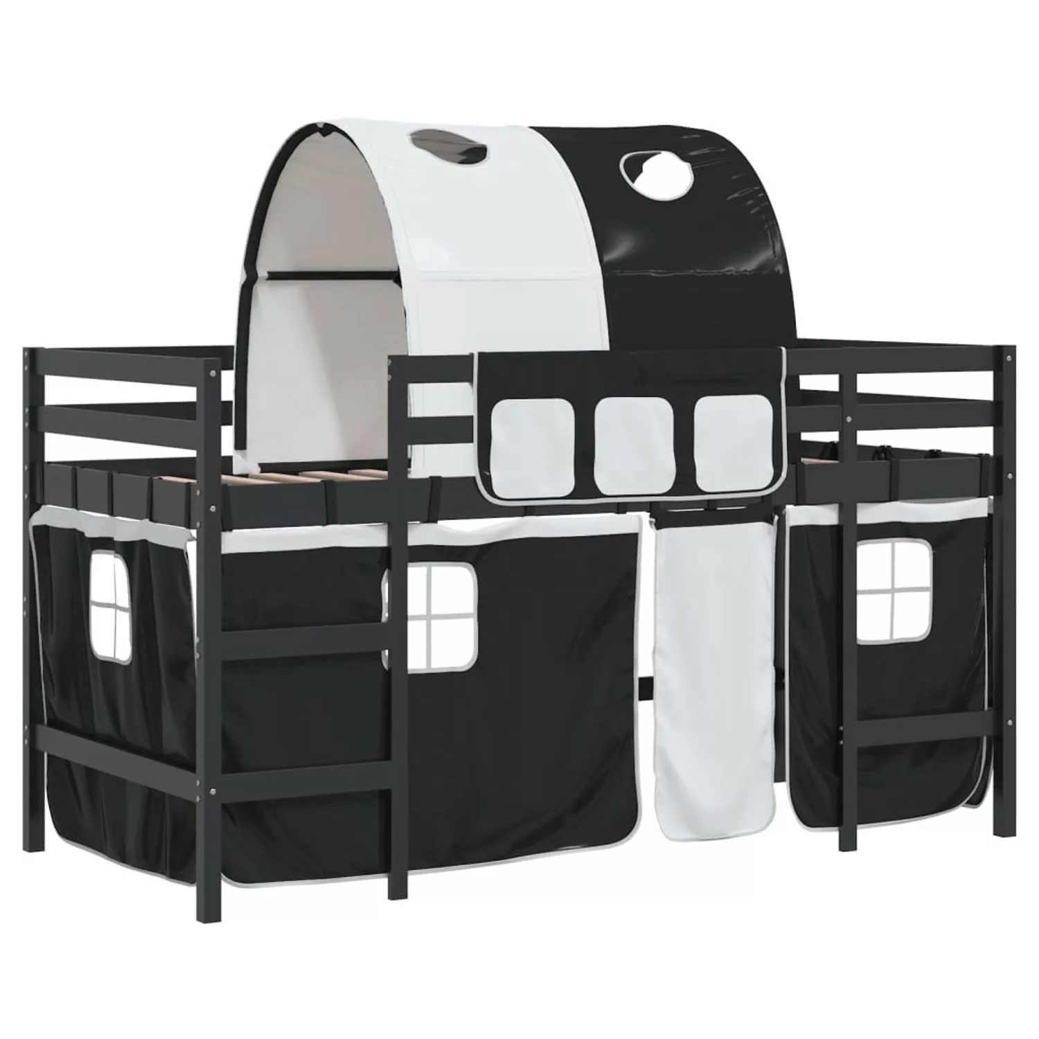 vidaXL Kinderhochbett mit Tunnel Weiß & Schwarz 90x190 cm Kiefernholz192788 günstig online kaufen