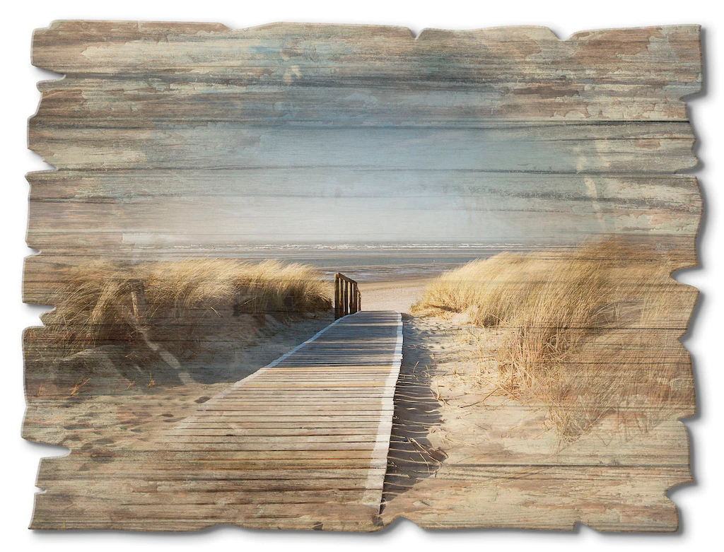 Artland Holzbild "Nordseestrand auf Langeoog - Steg", Strand, (1 St.) günstig online kaufen