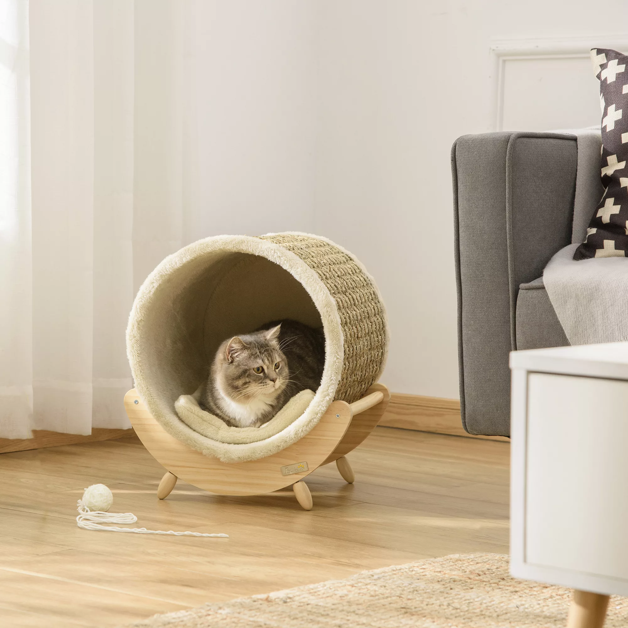 PawHut Katzenhöhle mit Regal  Katzenbett, Kratzunterlage, Kiefernholz, Flan günstig online kaufen