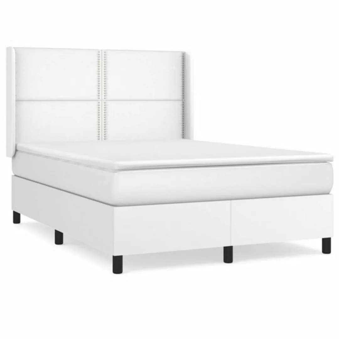 vidaXL Bettgestell Boxspringbett mit Matratze Weiß 140x200 cm Kunstleder Be günstig online kaufen