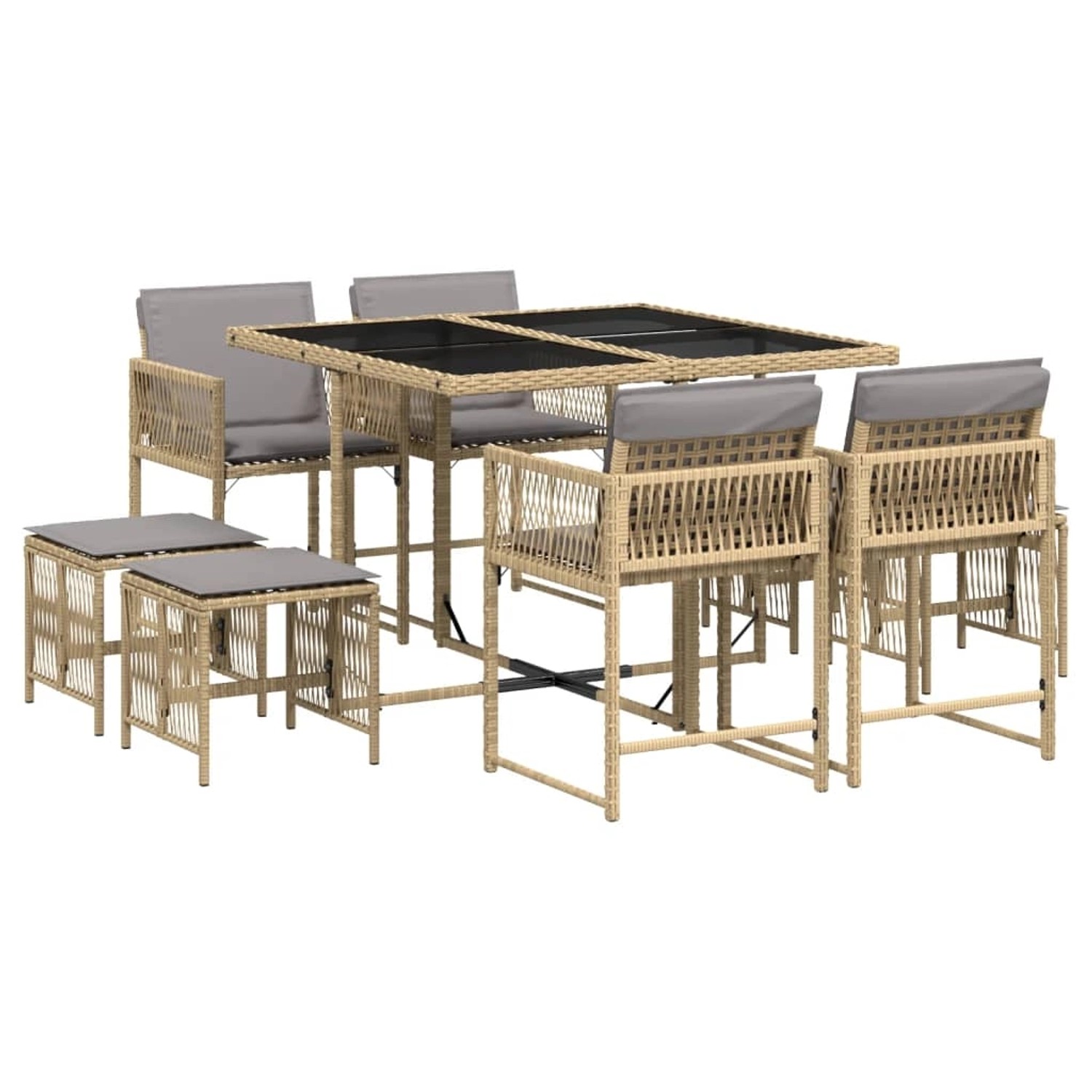 vidaXL 9-Tlg Garten-Essgruppe mit Kissen Beigemischung Poly Rattan 3211500 günstig online kaufen