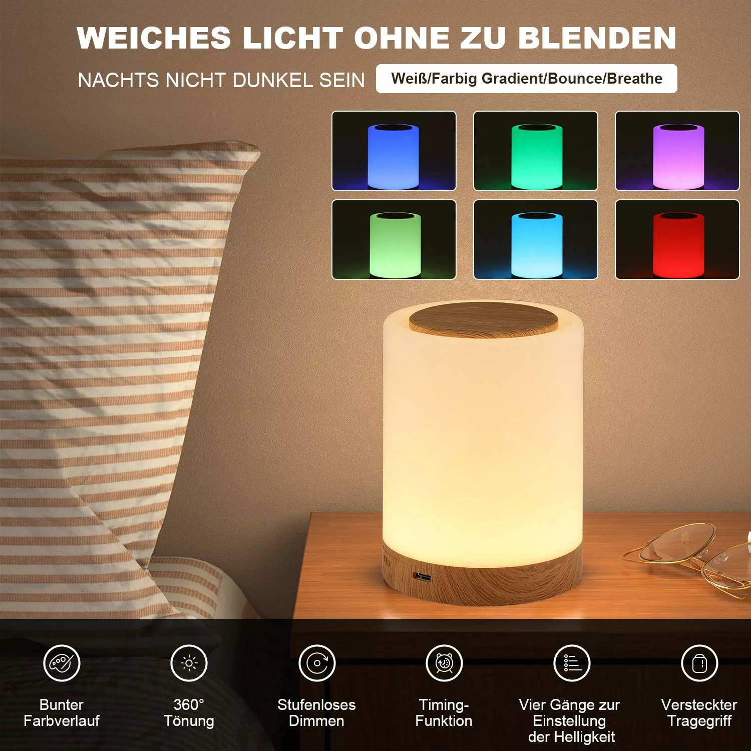 LETGOSPT LED Nachtlicht LED Nachttischlampe Touch günstig online kaufen