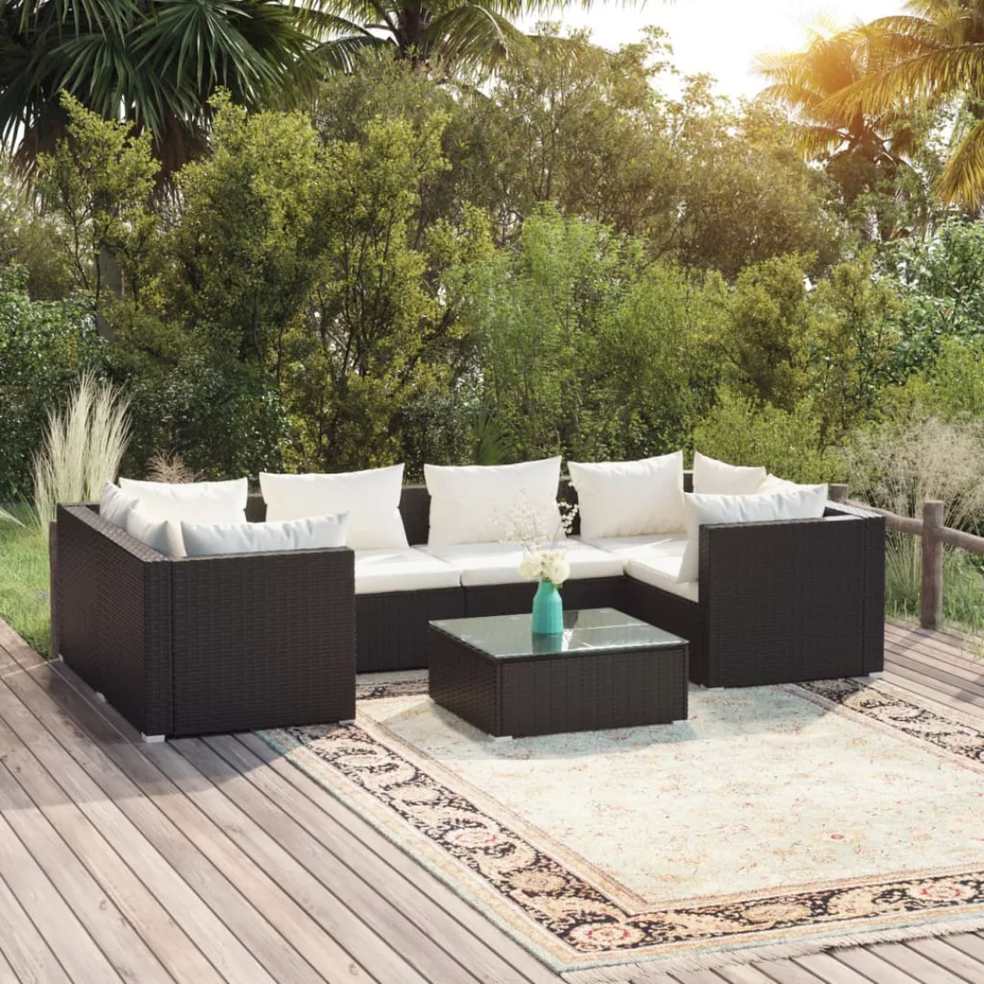 Vidaxl 7-tlg. Garten-lounge-set Mit Kissen Poly Rattan Schwarz günstig online kaufen