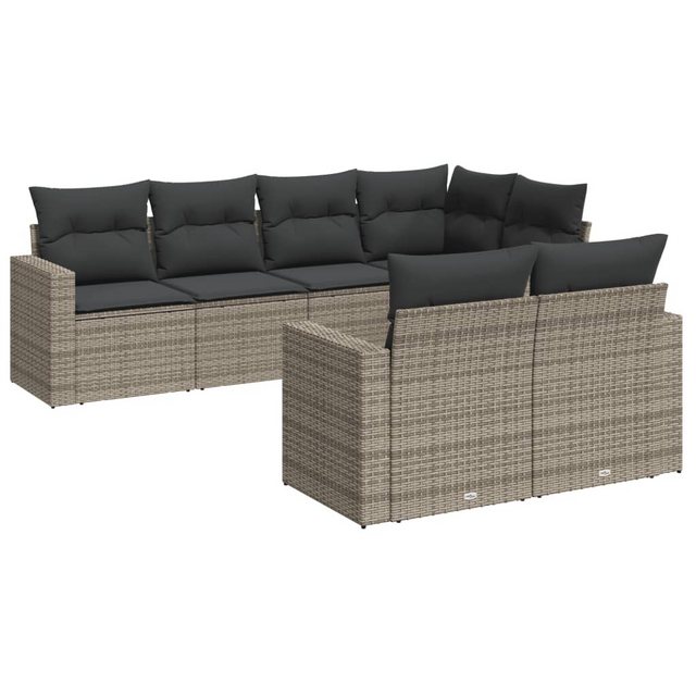 vidaXL Sofaelement 7-tlg. Garten-Sofagarnitur mit Kissen Grau Poly Rattan ( günstig online kaufen