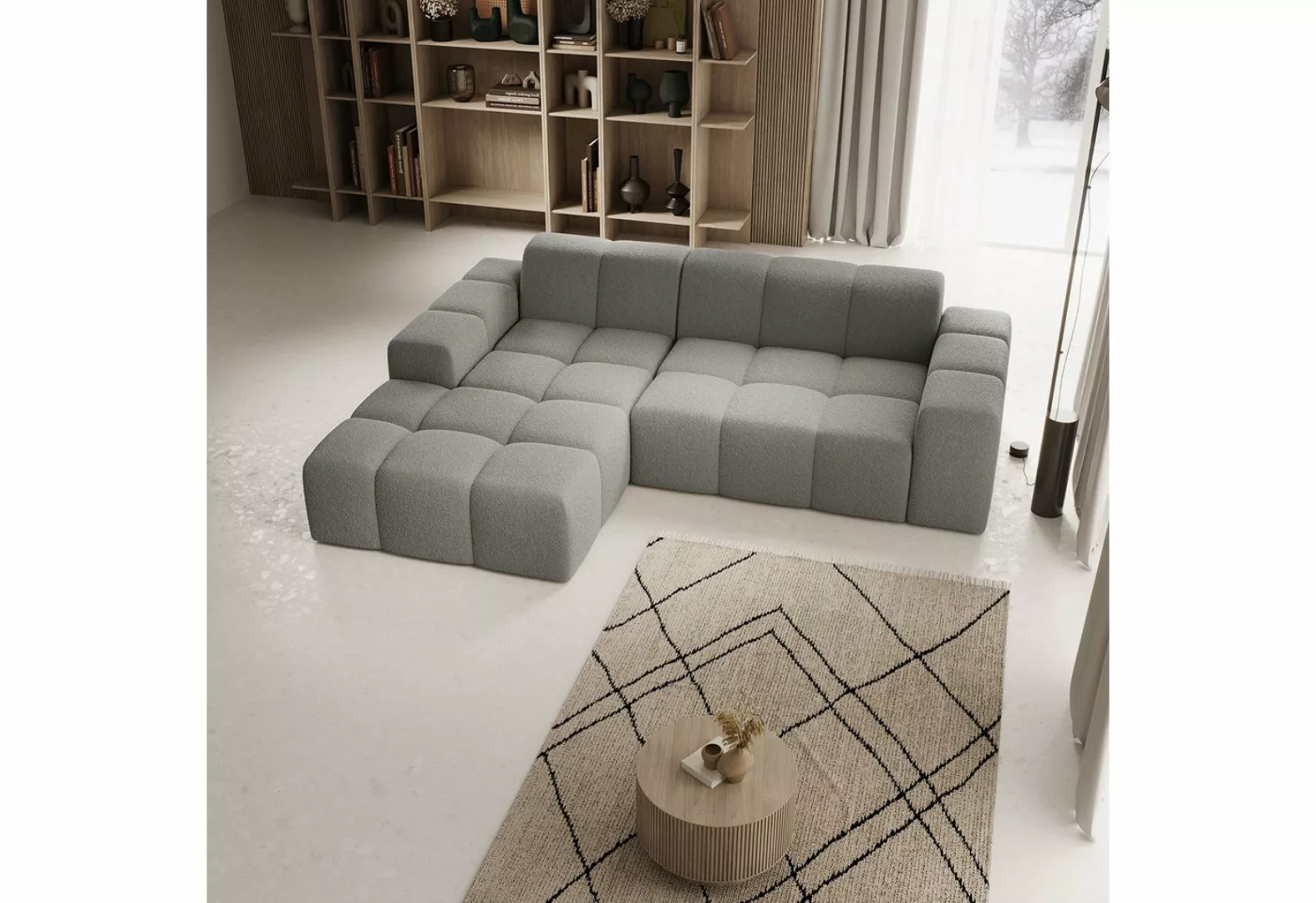 Juskys Ecksofa Merano, Bouclé-Gewebe, L-Form mit Ottomane, bequeme und brei günstig online kaufen