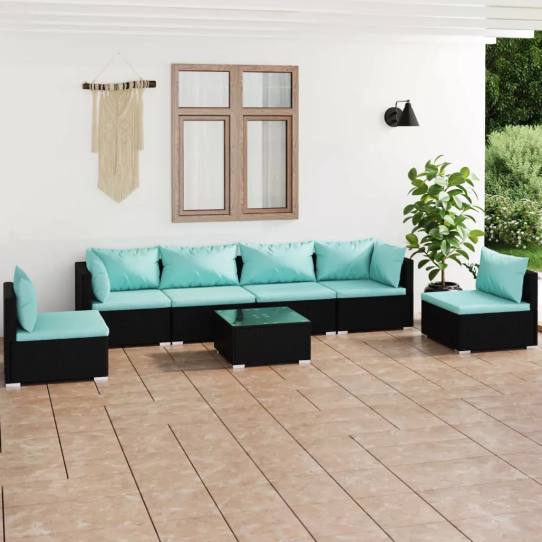 Vidaxl 7-tlg. Garten-lounge-set Mit Kissen Poly Rattan Schwarz günstig online kaufen