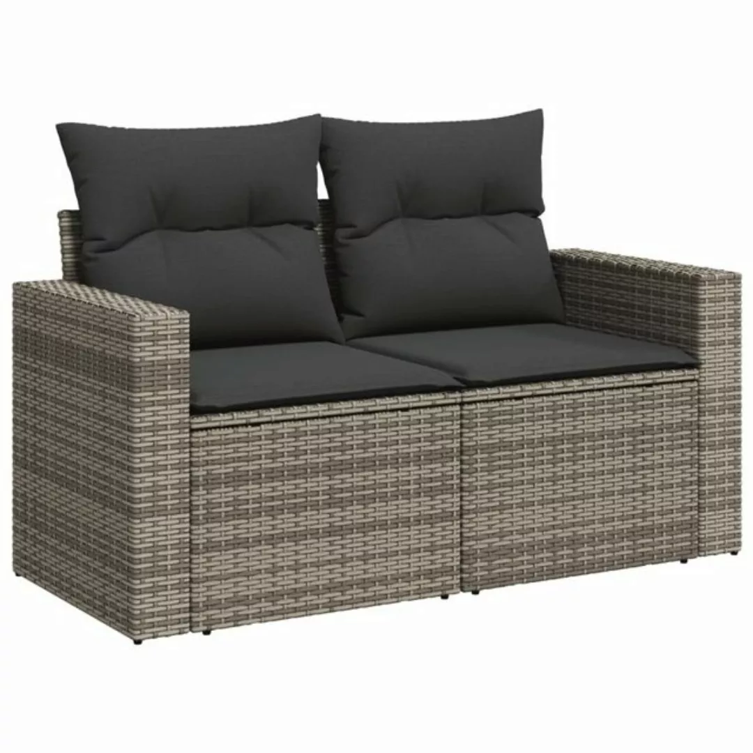 vidaXL Sofa, Gartensofa 2-Sitzer mit Kissen Grau Poly Rattan günstig online kaufen