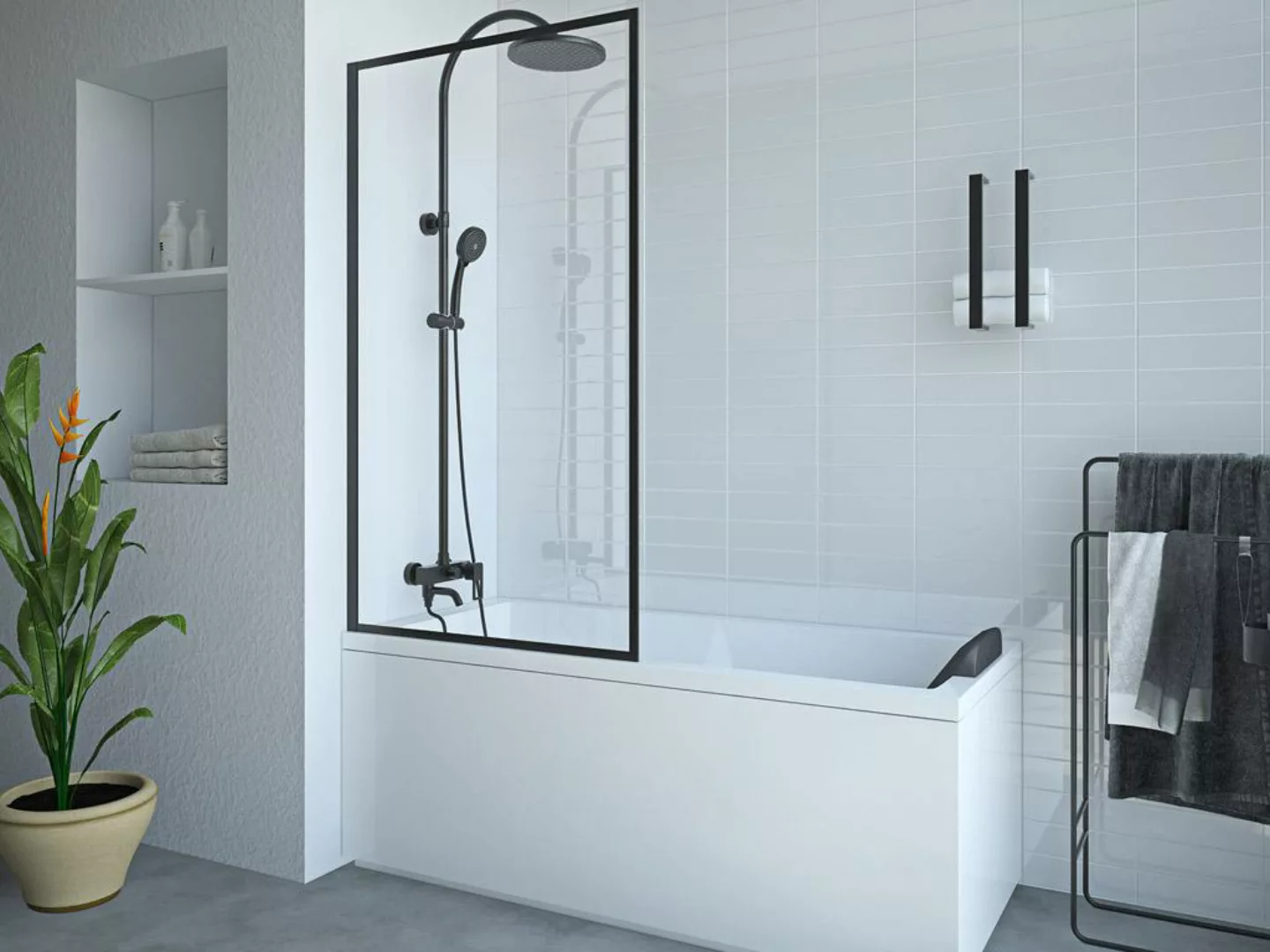 Duschtrennwand Badewanne - Industrial Style - 80 x 140 cm - Sicherheitsglas günstig online kaufen