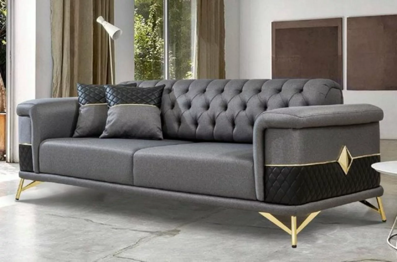 Casa Padrino Schlafsofa Luxus Schlafsofa Grau / Schwarz / Gold 220 x 90 x H günstig online kaufen