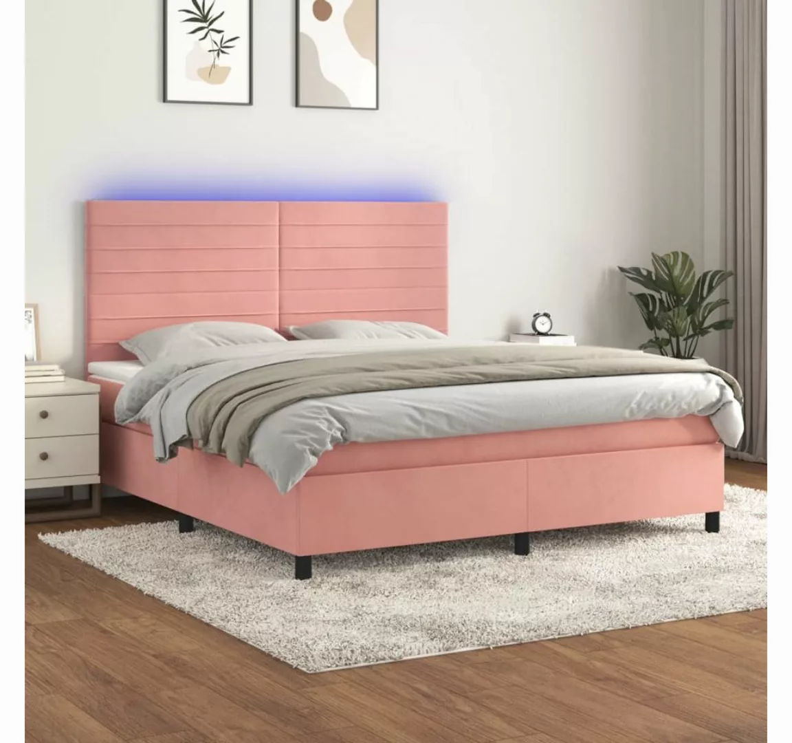 vidaXL Boxspringbett Boxspringbett mit Matratze LED Rosa 160x200 cm Samt Be günstig online kaufen