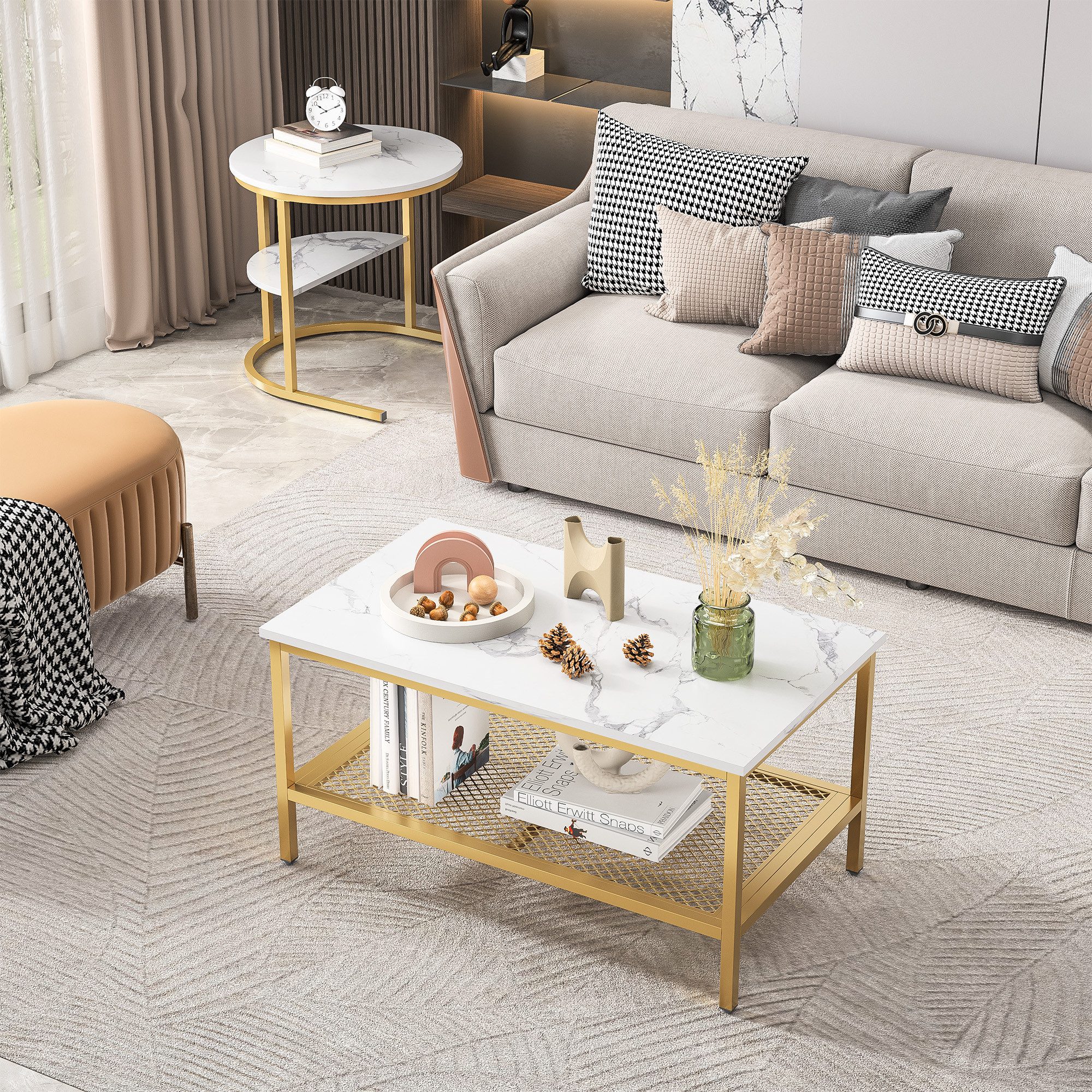 FUROKOY Couchtisch gold Wohnzimmer Tisch 2er-Satztisch günstig online kaufen