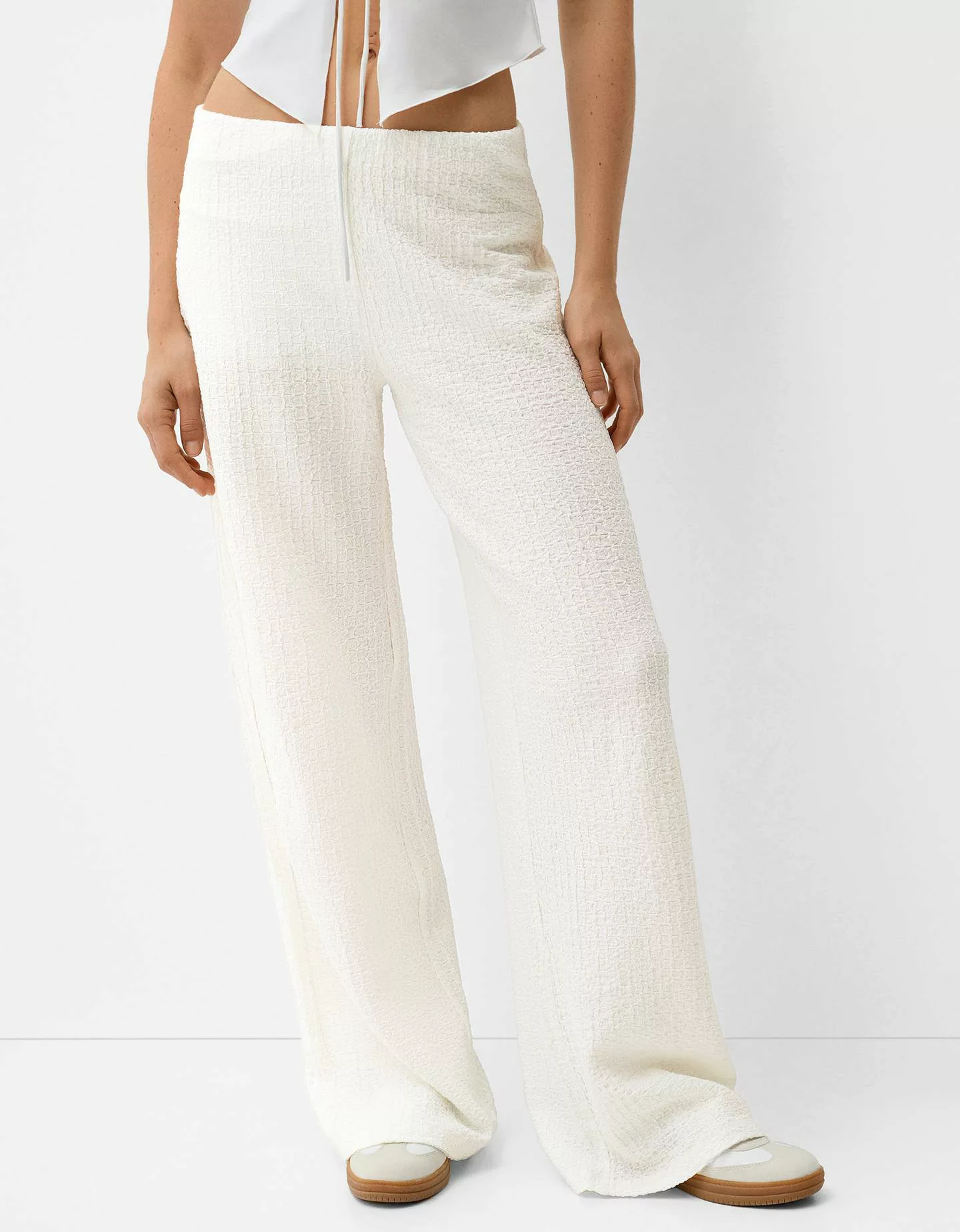 Bershka Wide-Leg-Hose Mit Waffelstruktur Damen M Weiss günstig online kaufen