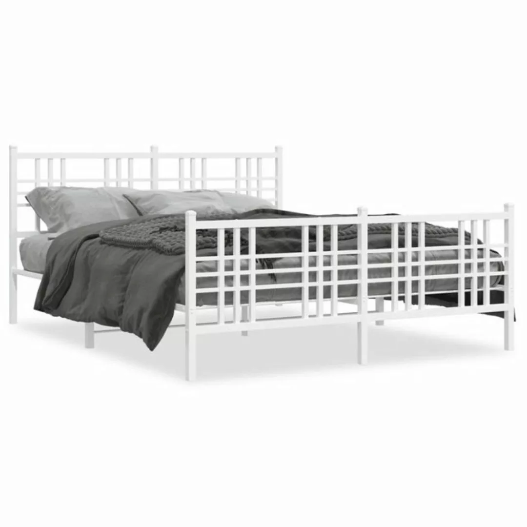 vidaXL Bett Bettgestell mit Kopf- und Fußteil Metall Weiß 150x200 cm günstig online kaufen