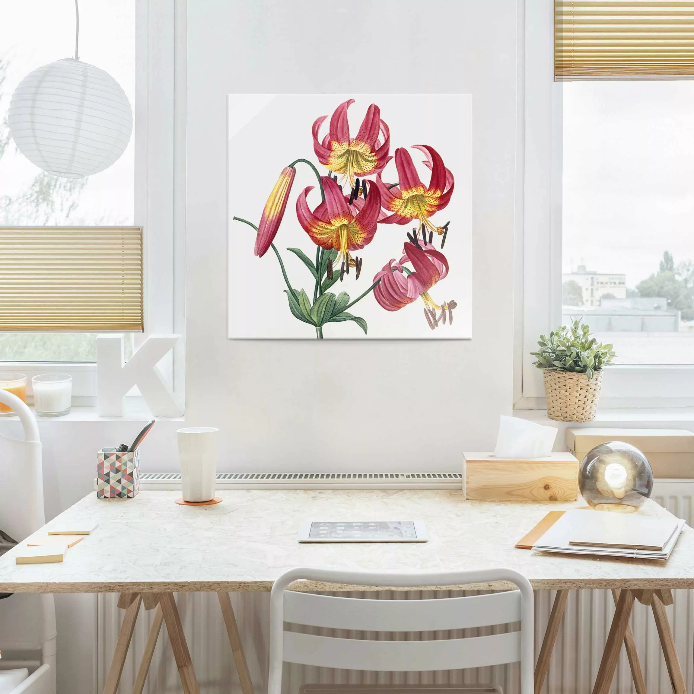 Glasbild Blumen - Quadrat Pierre Joseph Redouté - Türkenbundlilie günstig online kaufen