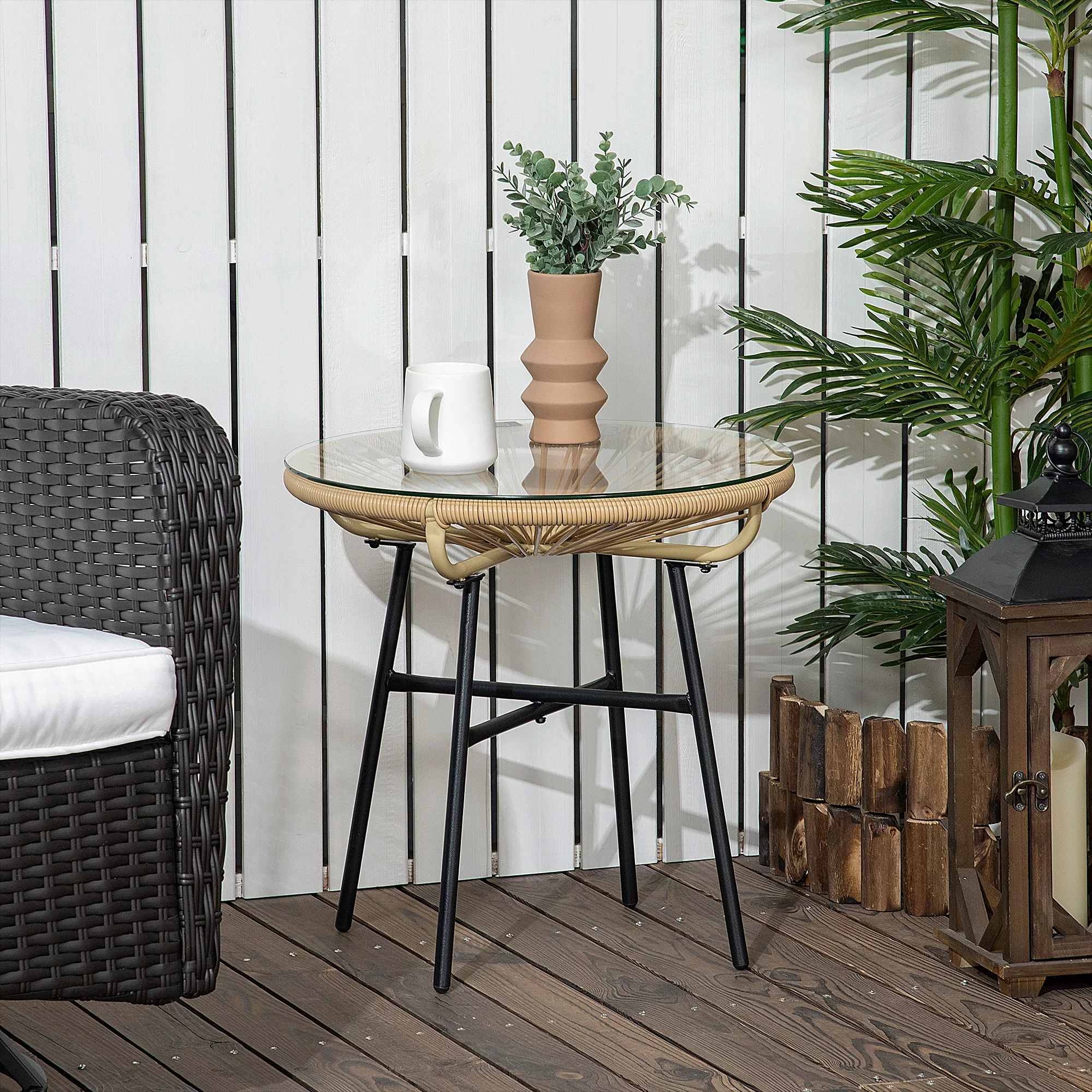 Outsunny Bistrotisch, Runder Gartentisch, Ratten Beistelltisch, für Terrass günstig online kaufen