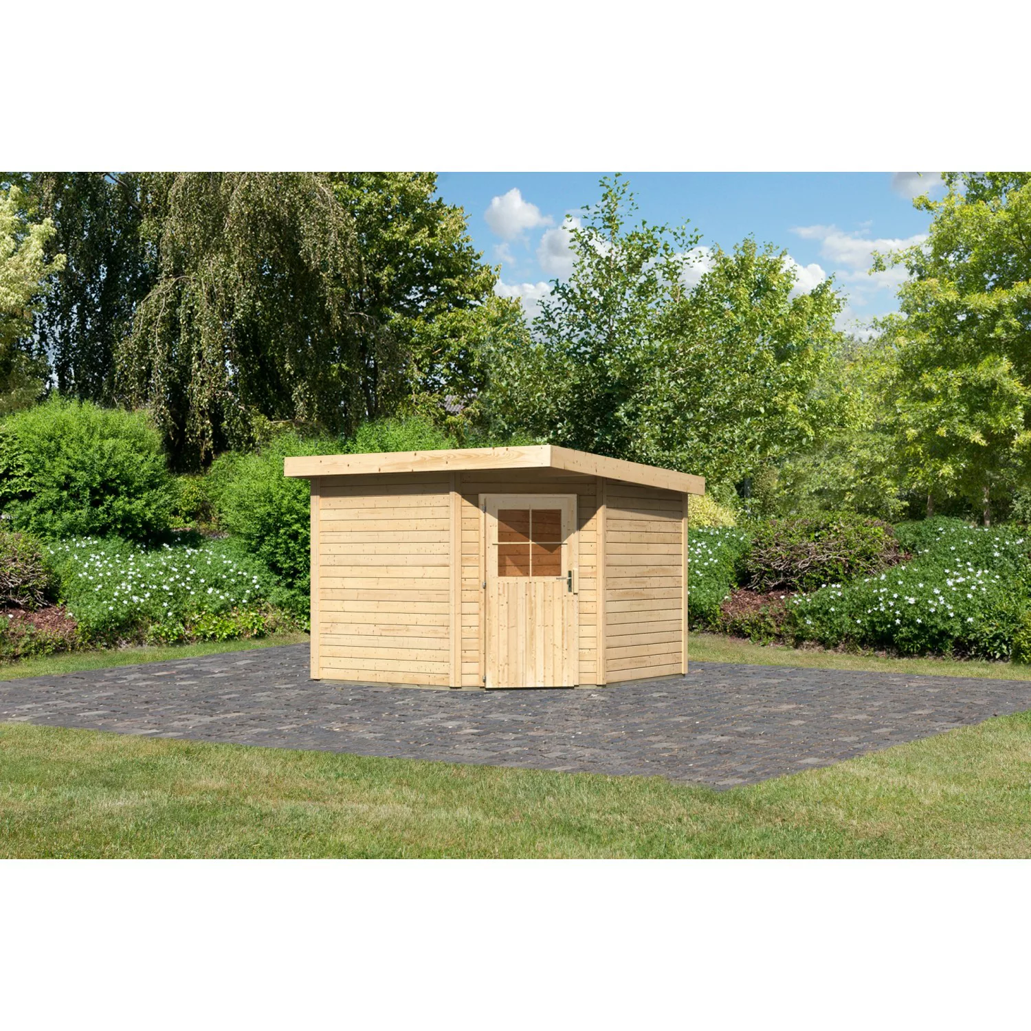 Karibu Holz-Gartenhaus Neuruppin Natur Flachdach Unbehandelt 270 cm x 270 c günstig online kaufen